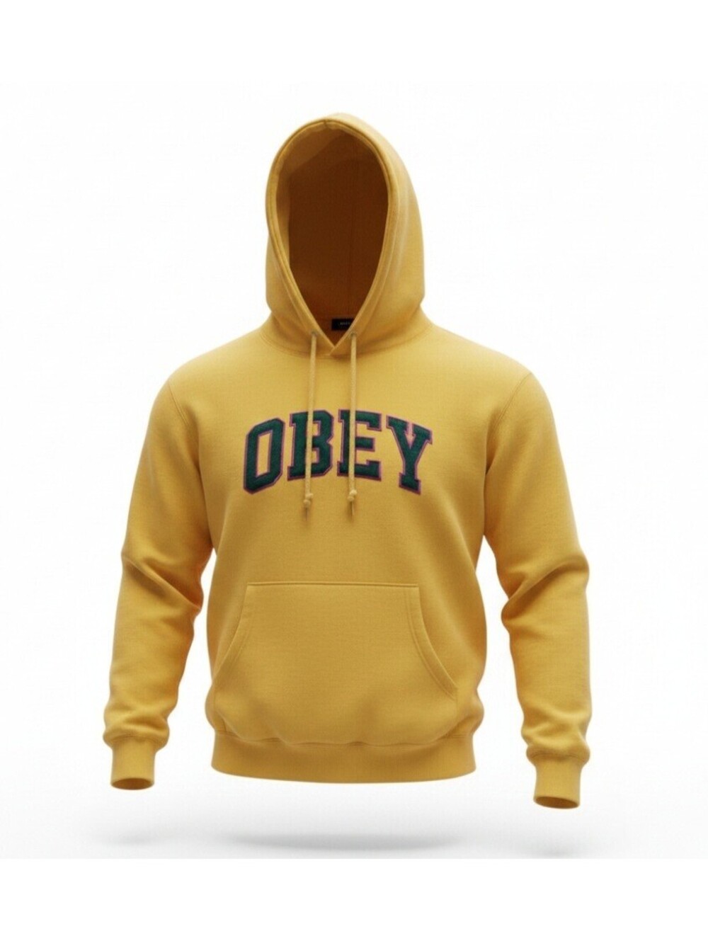 OBEY Worldwide Mens Hoodie Large Mustard Yellow Varsity Arch Logo Streetwear Y2K